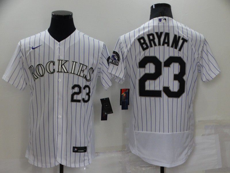 Men Colorado Rockies #23 Bryant White Strip Elite Nike 2022 MLB Jersey